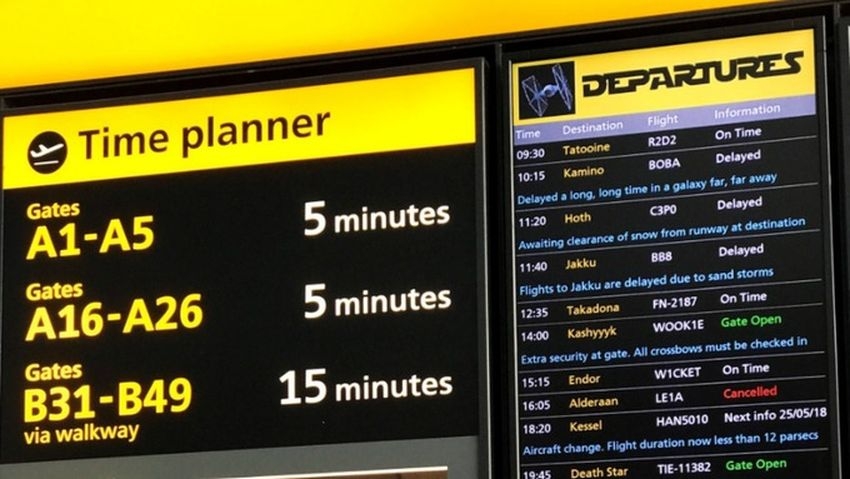 Lotnisko Heathrow oddaje hołd sadze Star Wars dodając planety do tablic odlotów
